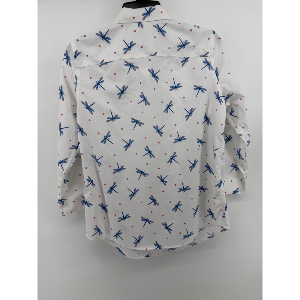 Coldwater Creek Womens White Dragonfly Polka Dot Cotton Button Up Shirt Size 8 - Picture 2 of 5